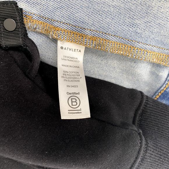 Athleta Double Time Denim Jacket Hooded Vest Combo Womens Sz S Acid Wash/Black - Picture 5 of 16